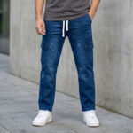 Men’s Blue Acid Wash Denim Cargo Pants