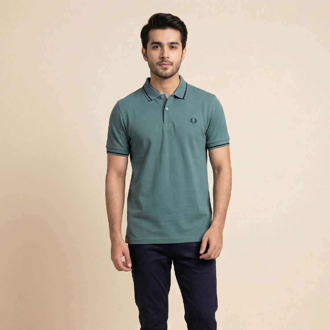 men's teal green cotton blend polo shirts in pakistan