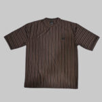 Men's brown co ord set with striped shirt and matching casual trousers