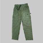 Premium green striped night suit for men with round neck T-shirt and drawstring trousers made from soft breathable cotton fabric.