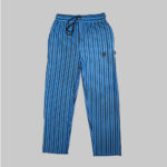 Men's summer track suits featuring blue striped shirt with matching drawstring trousers