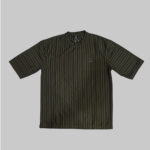 Men's olive green tracksuit with striped cotton t-shirt and matching trousers