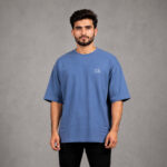 Men's dusty blue drop shoulder oversized half sleeve T-shirt