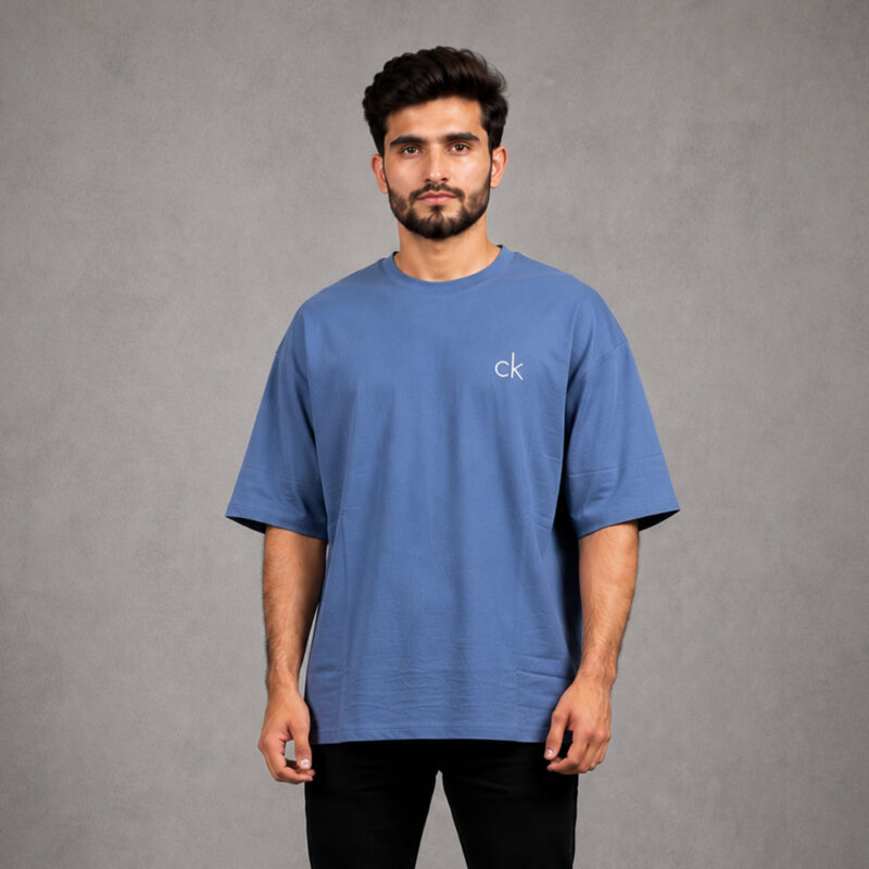 Men's dusty blue drop shoulder oversized half sleeve T-shirt
