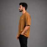 Men's beige drop shoulder oversized half sleeve T-shirt