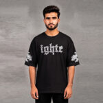 Black Fighter graphic t-shirt for men with drop shoulder fit