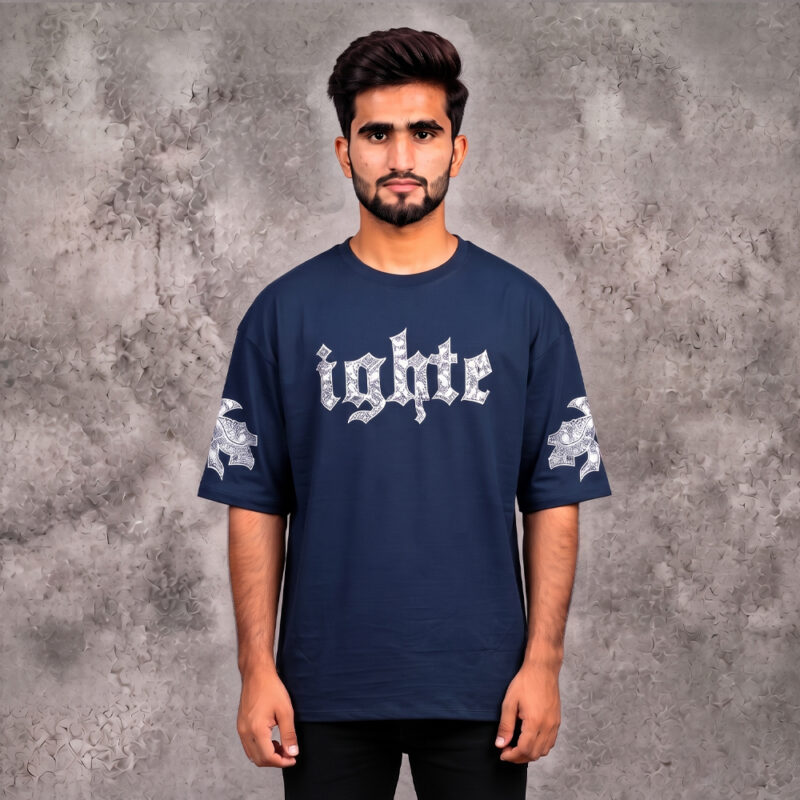 Navy Fighter graphic t shirt for men with drop shoulder fit