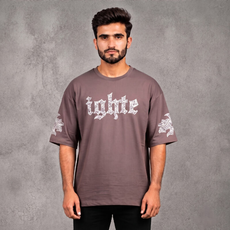 Dusty mauve Fighter graphic drop shoulder t shirt for men