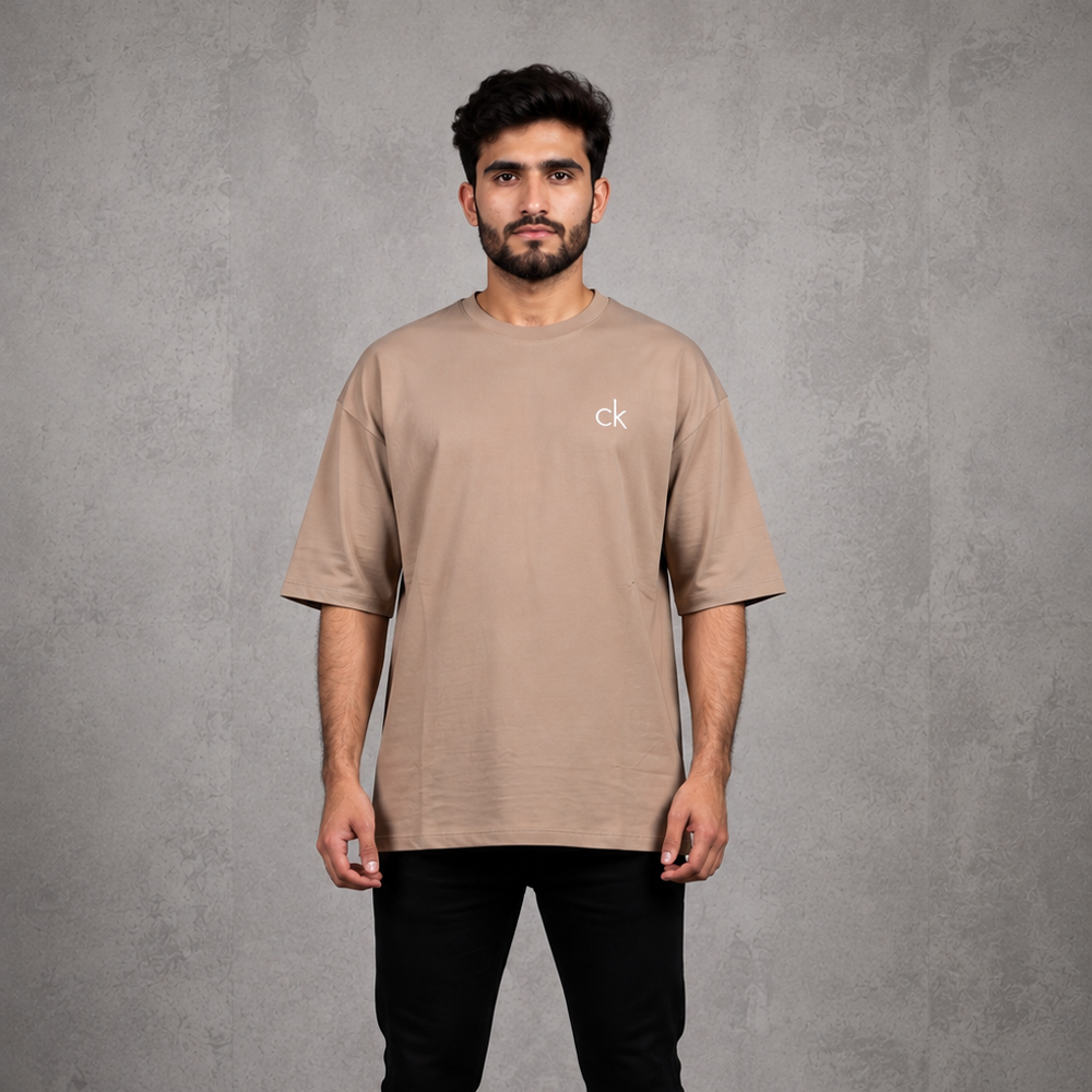 Men's burnt orange drop shoulder oversized half sleeve T-shirt