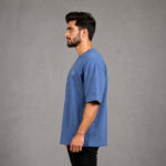 Men's dusty blue drop shoulder oversized half sleeve T-shirt