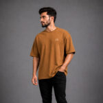 Men's beige drop shoulder oversized half sleeve T-shirt