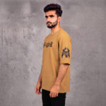 Mustard drop shoulder shirt for men with Fighter graphic