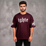 Deep burgundy Fighter drop shoulder t shirt for men