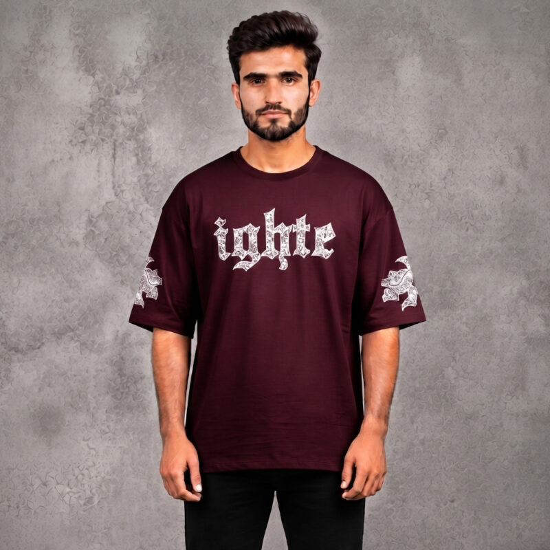 Deep burgundy Fighter drop shoulder t shirt for men