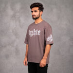 Dusty mauve Fighter graphic drop shoulder t shirt for men