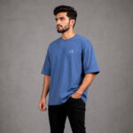 Men's dusty blue drop shoulder oversized half sleeve T-shirt