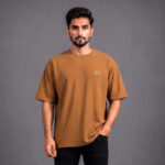 Men's beige drop shoulder oversized half sleeve T-shirt
