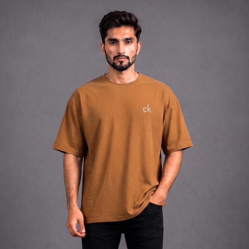 Men's beige drop shoulder oversized half sleeve T-shirt