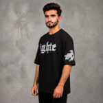 Black Fighter graphic t-shirt for men with drop shoulder fit