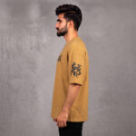 Mustard drop shoulder shirt for men with Fighter graphic