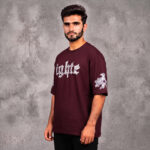 Deep burgundy Fighter drop shoulder t shirt for men