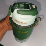 570ml green glass water bottle with protective sleeve and adjustable strap