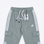 Men's Sage Green Cargo Trousers with White Side Stripes – Casual Sportswear Pants - Image 3